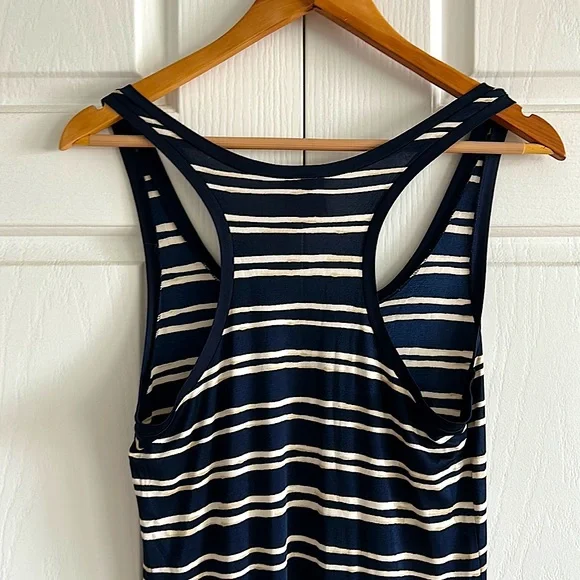 Tory Burch Luxurious 💯% Silk Long Navy/Cream Striped Maxi Dress **Size M** - Picture 4 of 5